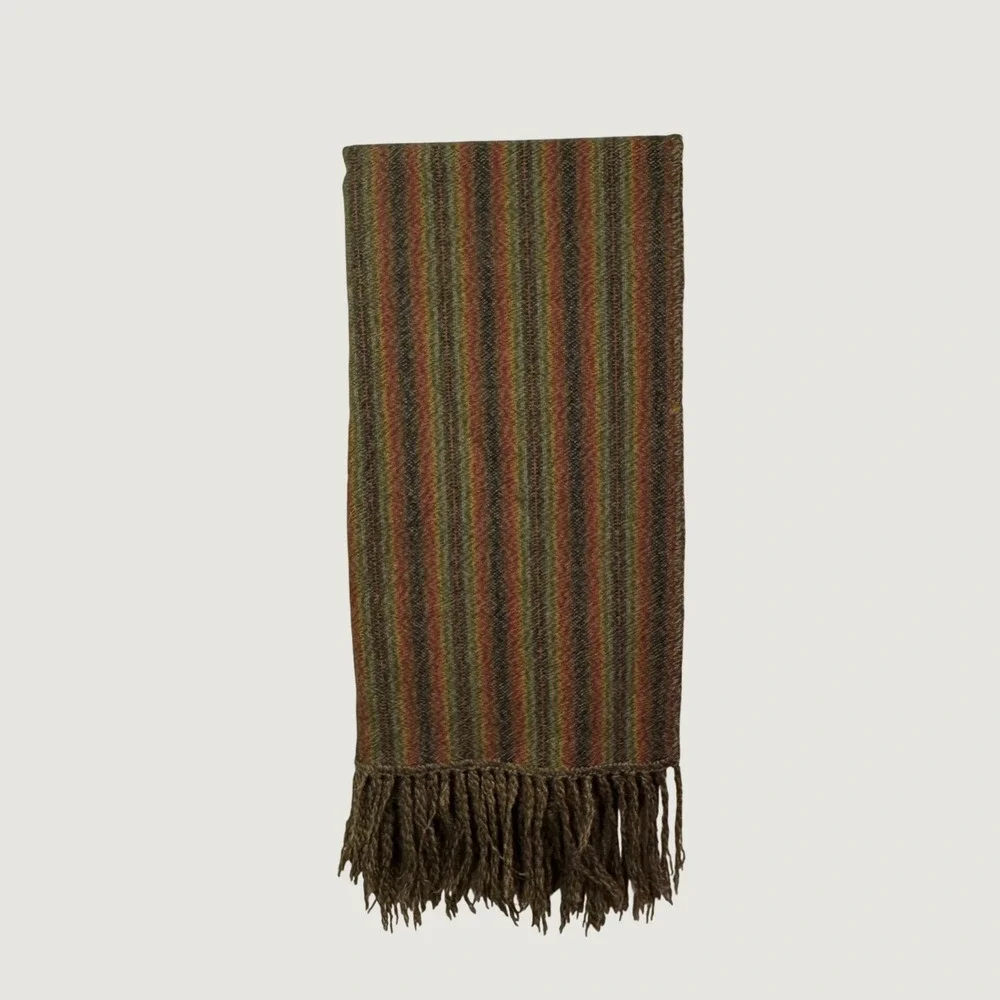 Estirpe Inc Alpaca Scarf OS Brown Striped Boho Fringe Shawl Made in Peru 40 x 20